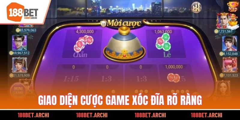 Giao diện cược game xóc đĩa rõ ràng